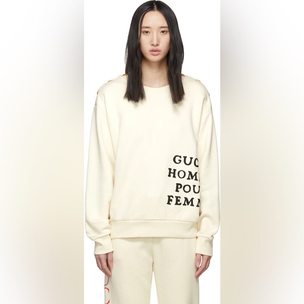 Gucci Cream Crewneck Sweatshirt with Black Text